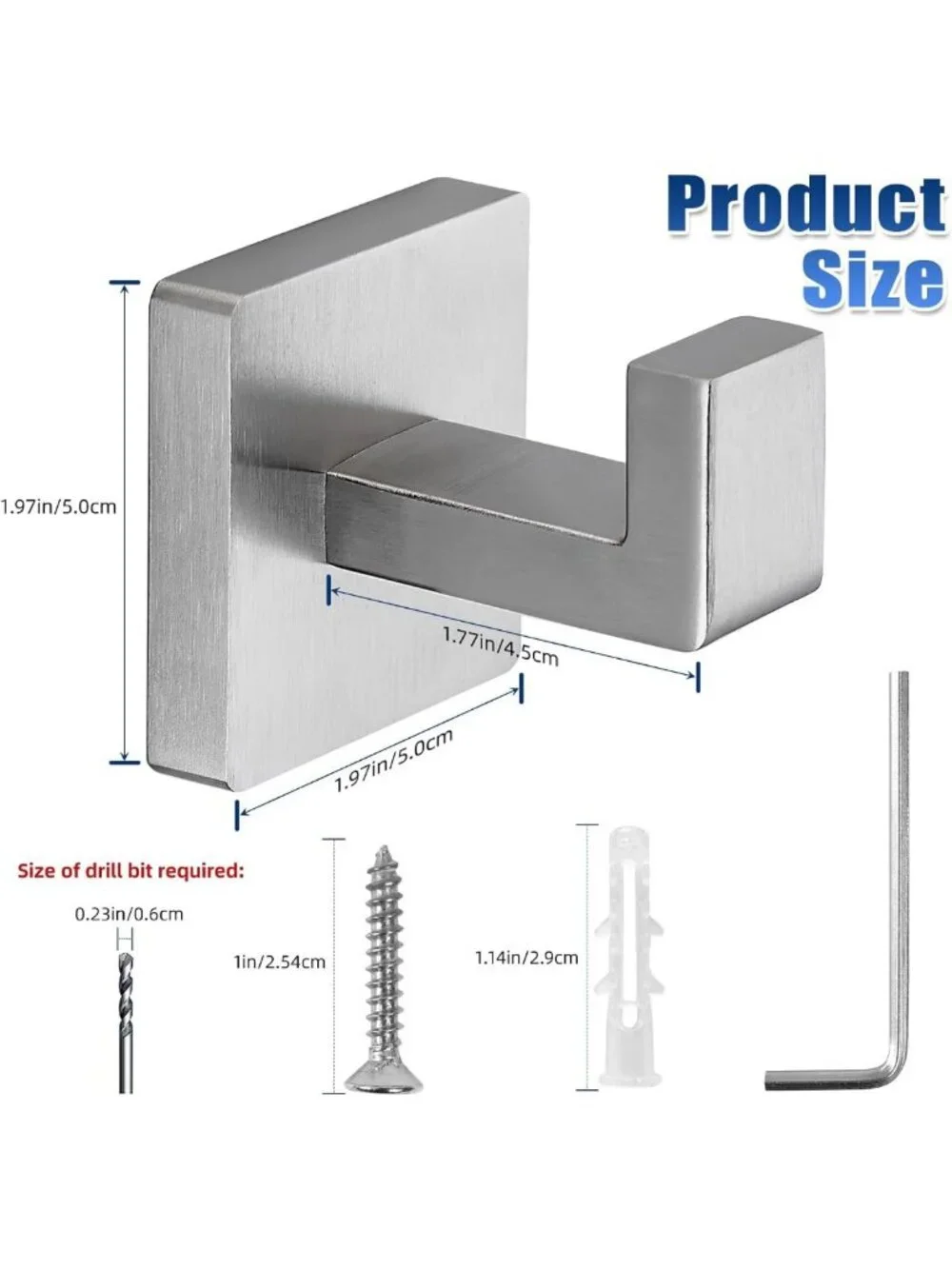 Heavy Duty Stainless Steel Towel Hooks - Modern Wall Mounted 2 Pack for